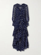 Ruffled tiered polka-dot georgette midi dress