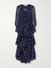 Ruffled tiered polka-dot georgette midi dress