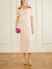 Ruffled bow-embellished silk-jacquard midi dress