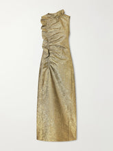 Demetria asymmetric ruffled metallic taffeta midi dress