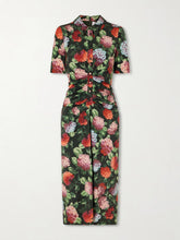 Floral-print ruched jersey midi dress