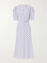 Belted polka-dot lace-trimmed silk midi dress
