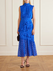 Fleur polka-dot ruffled fil coupé silk-blend crepe de chine midi dress