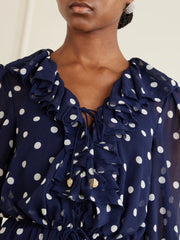 Ruffled tiered polka-dot georgette midi dress