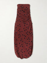 Nayara strapless gathered polka-dot crepe midi dress