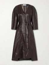 Dolman belted leather midi dress