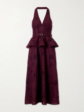 Belted broderie anglaise-trimmed linen and cotton-blend peplum midi dress