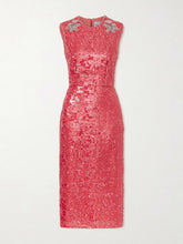 Crystal-embellished sequined satin midi dress