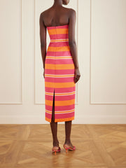Manolo Blahnik Leila striped taffeta-faille midi dress
