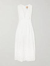 Floral-embroidered linen midi dress