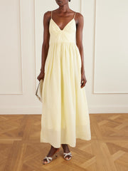Vacation gathered ramie midi dress