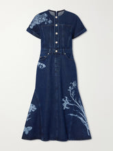Floral-print denim midi dress