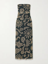 Daphne ruched printed mesh midi dress
