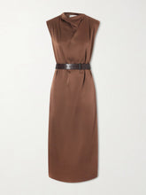 Belted satin midi dress