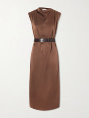 Belted satin midi dress