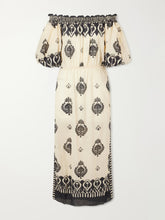 Harbor Hues off-the-shoulder ruched printed cotton-poplin midi dress