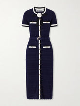 Embellished bow-detailed pointelle-knit cotton-blend midi dress