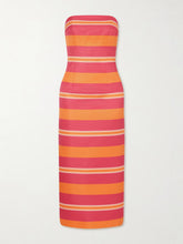 Manolo Blahnik Leila striped taffeta-faille midi dress