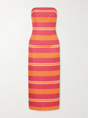 Manolo Blahnik Leila striped taffeta-faille midi dress
