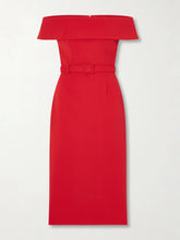 Precious off-the-shoulder belted crepe midi dress