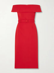 Precious off-the-shoulder belted crepe midi dress