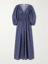 Shirred paisley-print organic cotton midi dress