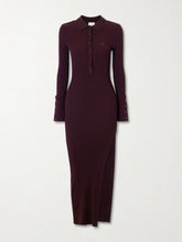 Logo-embroidered ribbed polo midi dress