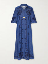 Aster embroidered denim midi dress