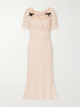 Ruffled bow-embellished silk-jacquard midi dress