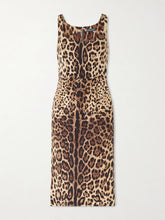Leopard-print silk-blend satin midi dress