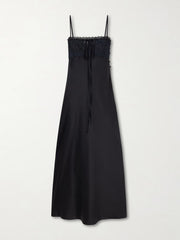 Lace-trimmed silk-satin midi dress