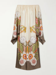Goddess printed off-the-shoulder silk-twill midi dress
