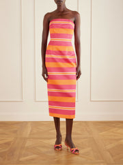 Manolo Blahnik Leila striped taffeta-faille midi dress