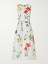 Belted floral-print faille midi dress
