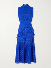 Fleur polka-dot ruffled fil coupé silk-blend crepe de chine midi dress