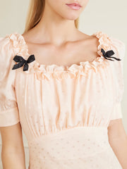 Ruffled bow-embellished silk-jacquard midi dress