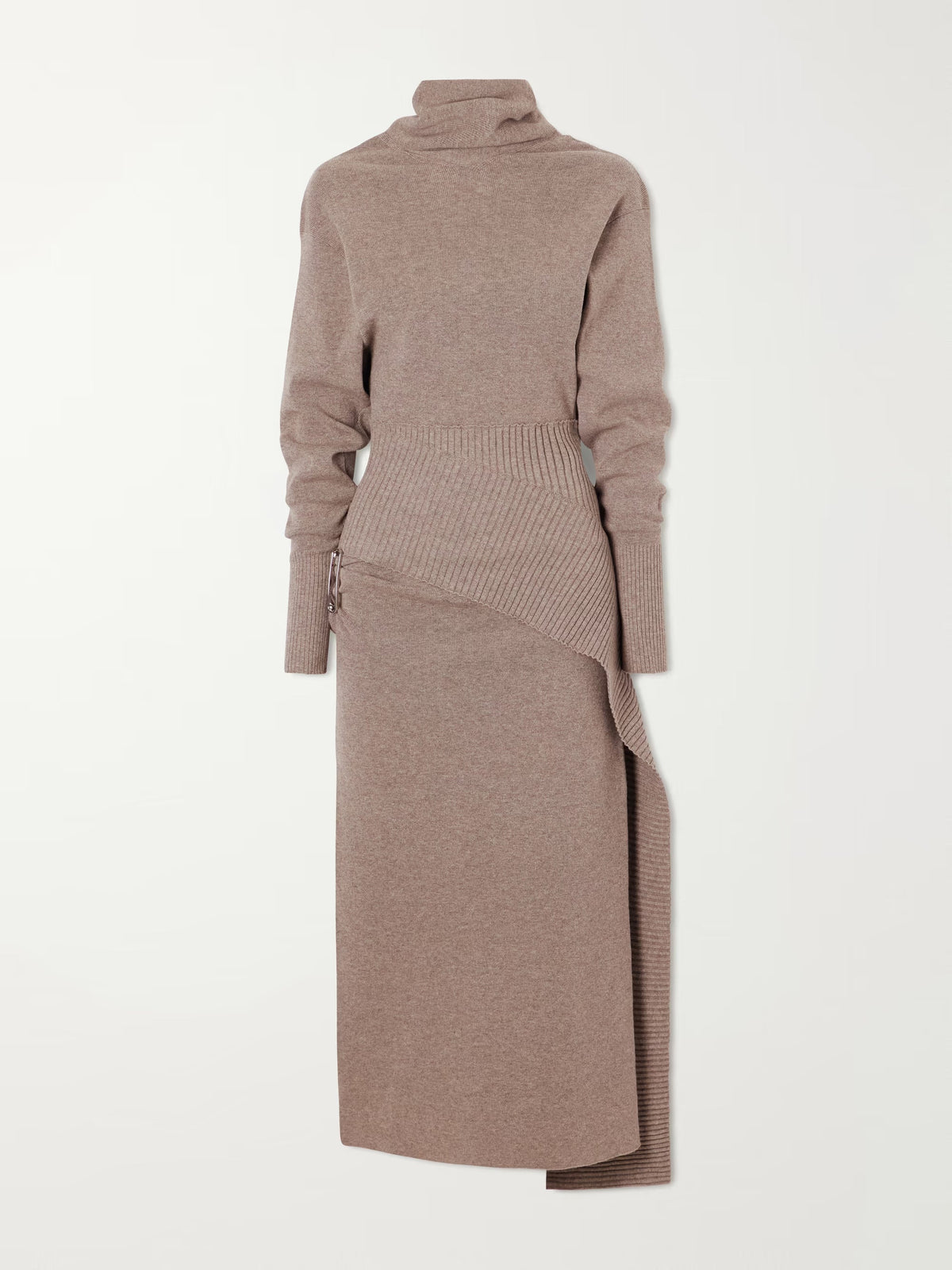 Embellished wool-blend turtleneck midi dress