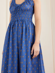 Emmaretta shirred floral-print cotton midi dress
