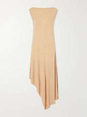 Asymmetrical jersey-crepe midi dress