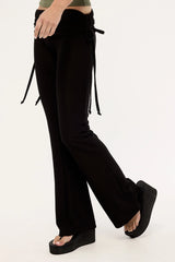 Luck & Trouble Billie Fold Over Rib Pant Black