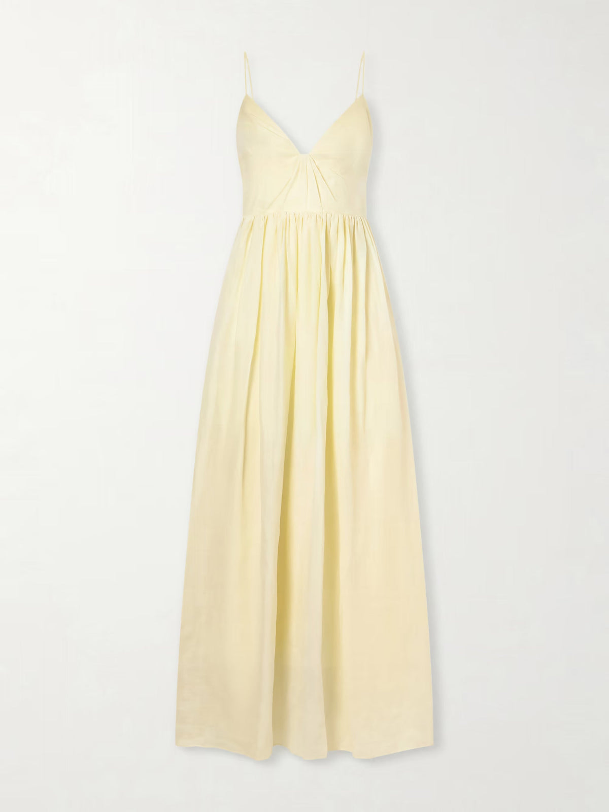 Vacation gathered ramie midi dress