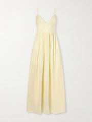 Vacation gathered ramie midi dress