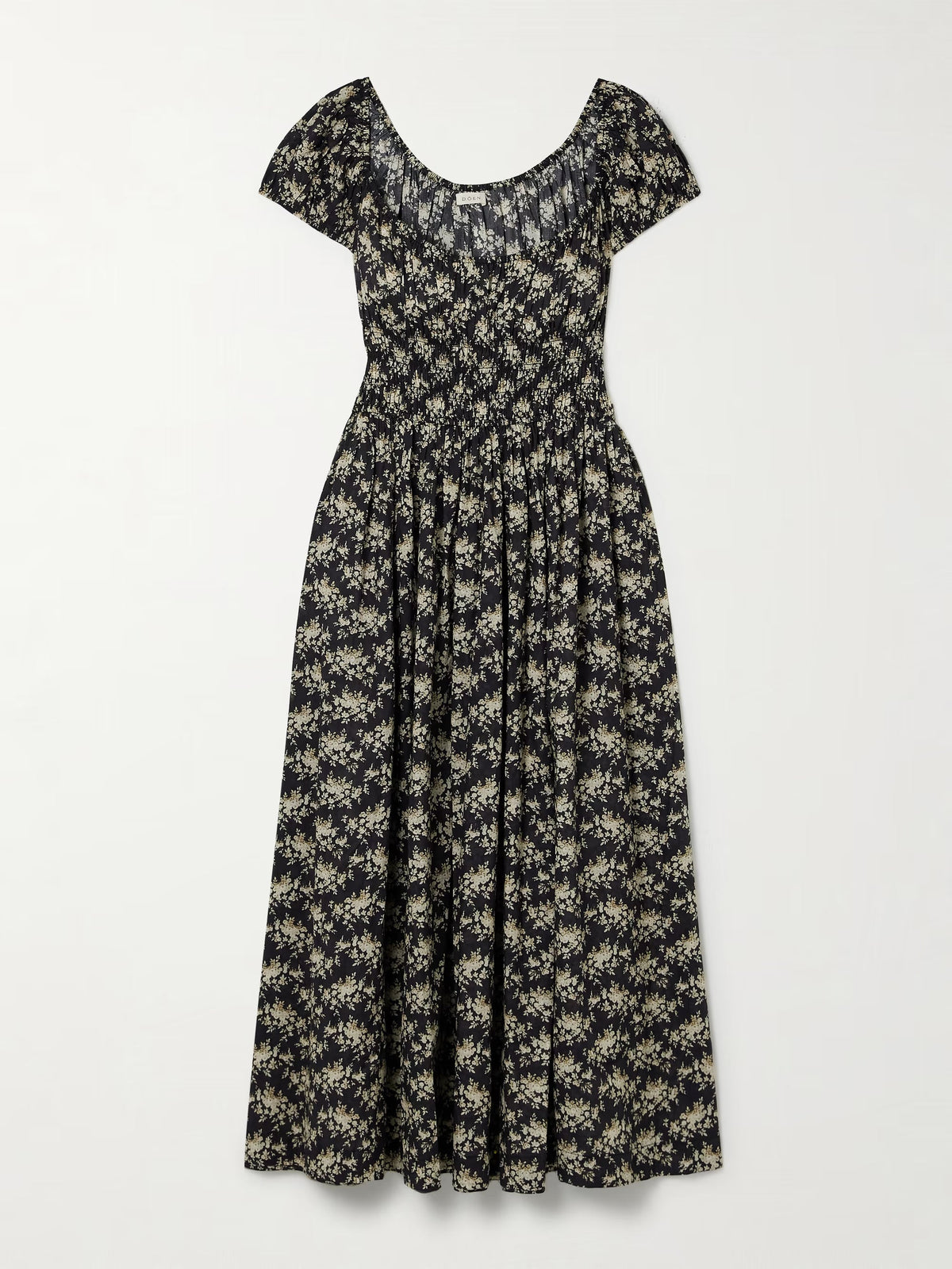 Quinley shirred floral-print organic cotton-voile midi dress