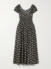 Quinley shirred floral-print organic cotton-voile midi dress