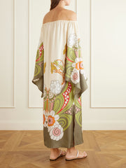 Goddess printed off-the-shoulder silk-twill midi dress