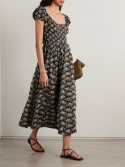 Quinley shirred floral-print organic cotton-voile midi dress