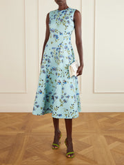 Floral-print faille midi dress