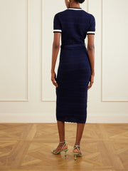 Embellished bow-detailed pointelle-knit cotton-blend midi dress