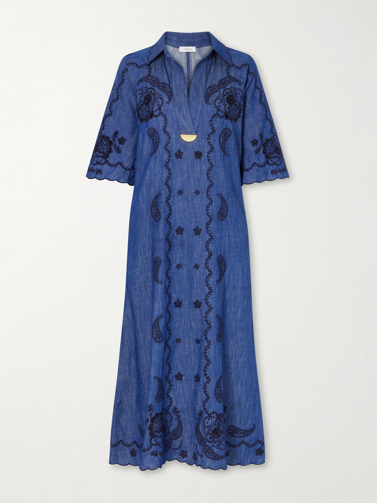 Aster embroidered denim midi dress