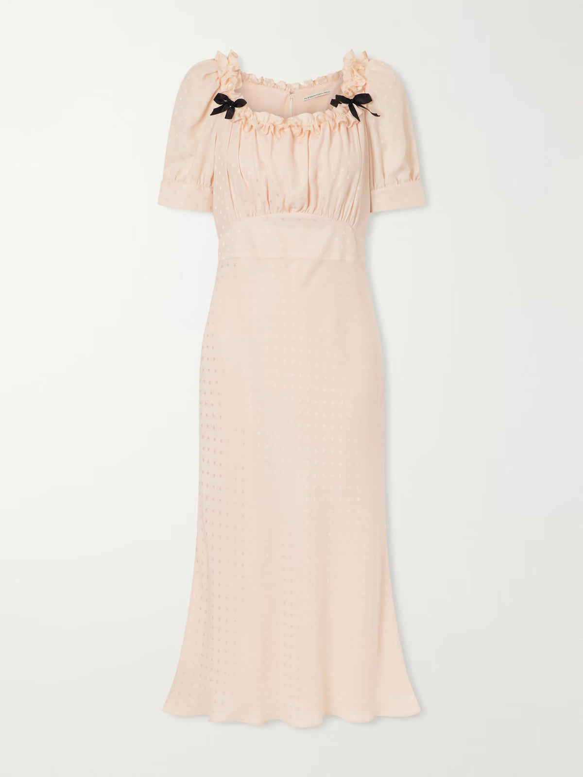 Ruffled bow-embellished silk-jacquard midi dress